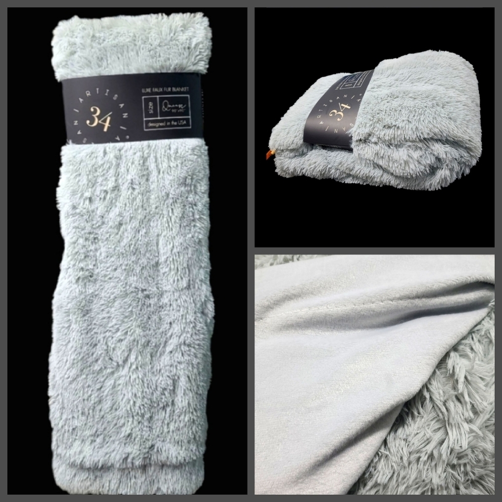 Artisan 34 Luxury Faux Fur Shaggy Soft & Cozy Glam Queen Blanket Gray New